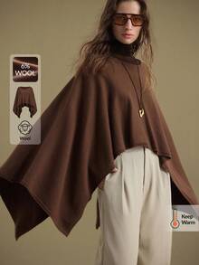 Ontre 优雅风格，简约设计，羊毛混纺材质，棕色，长袖，斗篷廓形，宽松版型，女式毛衣，女式斗篷毛衣，秋季服装，日常休闲装，商务休闲装 - 摩卡棕 - 查看 1