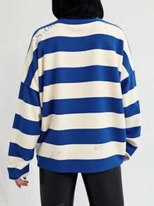EURMUSE Women's Contrast Color Stripe Oversized Open Front Knit Cardigan - Multicolor - View 2