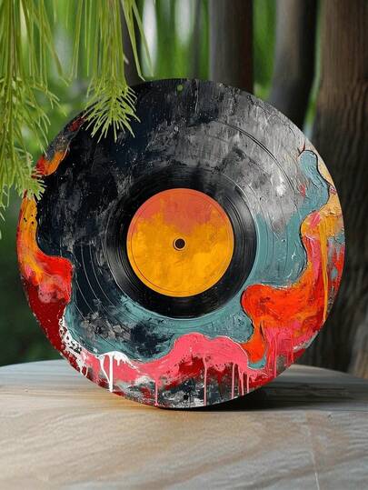 1 قطعة لوحة جدارية معدنية بتصميم أسطوانة فينيل سوداء، قطر 8 بوصة، لوحة زخرفية معدنية عالية الدقة، مقاومة للطقس، مزودة بثقوب مسبقة، لا تحتاج إلى كهرباء، مثالية لمدخل المنزل وديكور