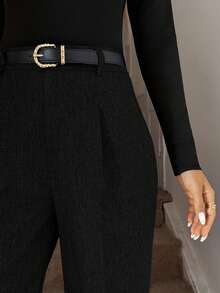 Easowa 女式纯色褶皱休闲裤，带口袋，秋冬 - 黑色 - 查看 6