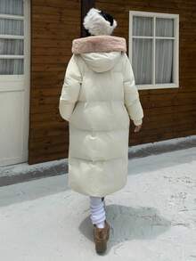 Muchica Christmas New Winter Clothes Dopamine Inspired Collegiate Style Women Padded Coat Women Winter Coats Long Winter Jacket Women Long Puffer Coat Women - Apricot - View 2