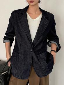 DAZY 女式翻领宽松都市休闲牛仔夹克和外套