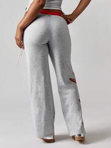 Missguided x Playboy Christmas Wide Leg Heathered Jersey Pants With Logo - Grey - View 2