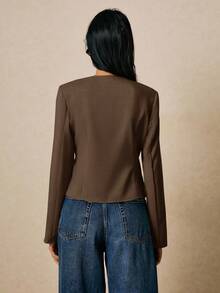 Poéselle 女士纯色长袖单排扣腰带休闲/工作衬衫，棕色上衣