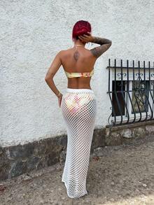 Bearsaez 1pc Women Solid Color Crochet Swimwear Skirt Bottom For Summer Beach Vacation - White - View 2