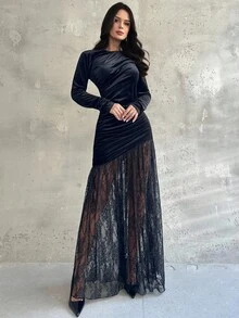Firerie Váy maxi dài tay ôm dáng xếp nếp bằng vải nhung đen thêu ren dành cho nữ, Váy ren thêu, Váy đi làm thanh lịch, Váy phong cách Gothic cổ điển, Xuân/Thu/Đông, Thanh lịch, Đi làm, Hẹn hò, Tiệc tùng, Đám cưới, Tốt nghiệp, Biểu diễn, Hòa nhạc, Công việc, Kỷ niệm, Sinh nhật - màu đen - Xem 5