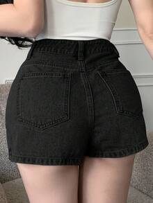 DAZY Quần short denim đơn giản, thoải mái dành cho nữ. - màu đen - Xem 3