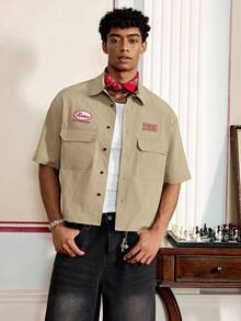 SWAVVY Men's Fashion College Style Button-Down Short Sleeve Shirt - Khaki - View 1