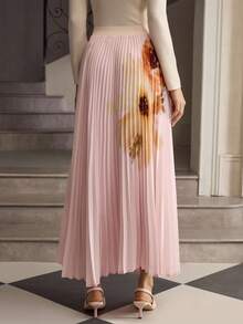 ZEYLAH Chân váy chữ A xếp ly họa tiết hoa cạp chun cho nữ - Nhiều màu - Xem 3