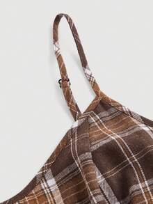 SHEIN MOD Plus Size Brown Brushed Plaid Spaghetti Strap Dress For Summer - Brown - View 3