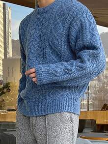 DAZY Men's Patterned Cable Knit Crew Neck Sweater, Autumn/Winter