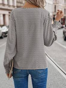 EMERY ROSE Blusa suelta de moda con cuello en V a rayas y mangas farol para mujer