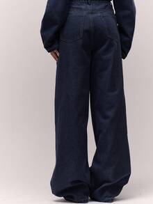 MUSERA 水洗漂白宽松牛仔裤（仅裤子）秋季复古乡村风返校休闲居家牛仔裤，女款奶油糖色 - 深色水洗藍 - 查看 4