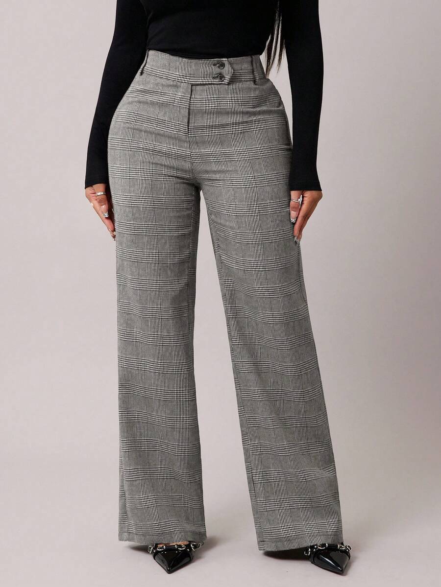 Radiana Quần ống rộng kẻ caro cạp cao thanh lịch cho nữ công sở - Đen và trắng - Xem 1