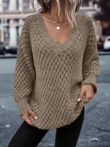 EMERY ROSE Casual Loose Solid Color Long Sleeve Pullover Sweaters For Women