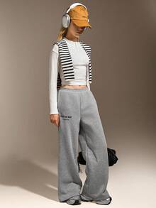 Hanevo Teenager Mädchen Lässige Streetstyle Basis Hose mit Buchstaben Muster in Grau meliert - Grau - Übersicht 8