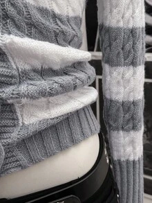 SHEIN Unity Áo khoác cardigan dài tay cài nút họa tiết sọc xoắn màu sắc phong cách đường phố dành cho nữ - Nhiều màu - Xem 6