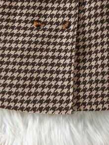 SHEIN Elladie kids Young Girls Lapel Belted Houndstooth Long Coat