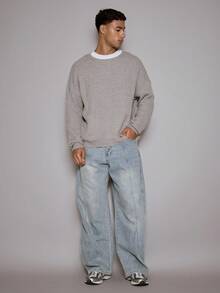 Musero Baggy Barrel Leg Seam Detailing Button Up Denim Jeans Fall/SPRING SUMMER - Blue - View 1