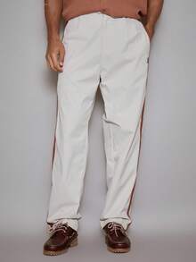 Musero Straight Leg Double Contrast Panel Detailing Trousers Pants Clasp Fastening Detail Fall/SPRING SUMMER - Apricot - View 2