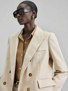 Ontre Wool Material Khaki Women's Blazer Jacket, Long Sleeve Suit, Wool Blend, Business/Casual Commute, Minimalist Design, Leisure Style, Autumn Wear, 2025 New Collection, Business Casual, Vintage, Back To School Modern Urban Casual Fashion Business Casual Women's Office Wear Low-Key Old Money Style Effortless Temperament High-End Urban Commuting High-Quality Airport Women's Wear High-End Material - Khaki - View 9