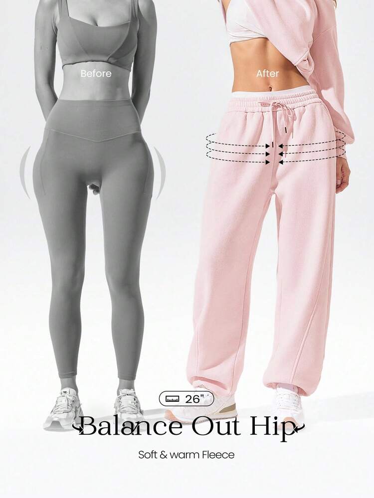 Everyday Fleece Chill Season Soft Lightweight Warm Chill Balance Hip Curved Adjustable Drawstring Hem Waist Side Pockets Wide-Leg Joggers Pants Autumn Winter Outdoor Daily Casual