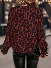 Auvina Áo sơ mi dệt in họa tiết cỡ lớn dành cho nữ, mùa thu - Màu Đỏ Sâu - Xem 2