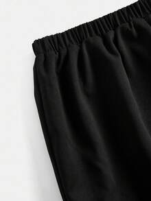 SHEIN Girlism 少女纯色宽松休闲紧身工装裤和翻领T恤套装 - 黑與白 - 查看 7