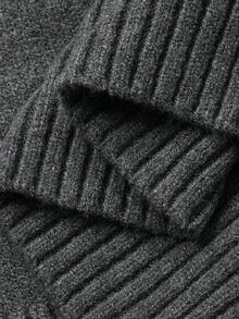 Livesso 女式秋季牛仔拼布宽松针织翻领毛衣 - 灰色 - 查看 8