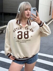 Muchica 大碼字母圖案落肩袖運動衫