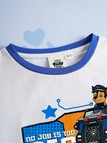 SHEIN | PAW Patrol 小男孩卡通图案撞色圆领长袖宽松休闲针织T恤 - 彩色 - 查看 5