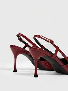 CUCCOO BIZCHIC 女士尖头细高跟鞋，酒红色百搭日常百搭露跟高跟鞋 - 酒紅色 - 查看 4