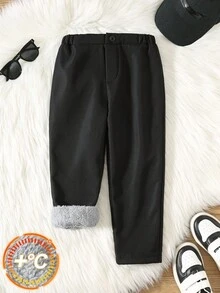 TaviRue Young Boys Casual Plain Straight Fit Thermal Lined Pants For School, Garden, Birthday, Fall, Halloween, Christmas, Thanksgiving, Autumn Winter Season Girls Winter Pantsgirls Thermal Lined Pants - Black - View 2