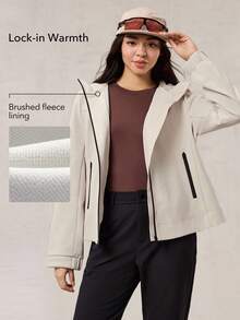 OutZeal Women Fleece Lined Zip Pocket Outdoor Shell Jacket Hiking Camping Fall Winter - Apricot - View 2
