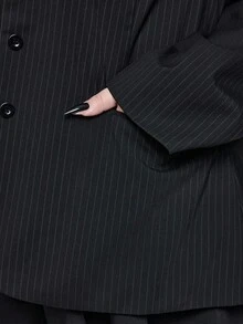 ROMWE Plus Size Gothic Vertical Striped Fitted Blazer - Black - View 4