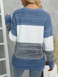 EMERY ROSE Casual Colorblock Drop Shoulder Sweater, Autumn/Winter - Baby Blue - View 2