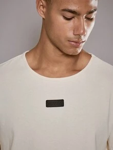 Musero Men Short Sleeve Fitted Style T-Shirt Central Chest Patch Summer SPRING - Apricot - View 2