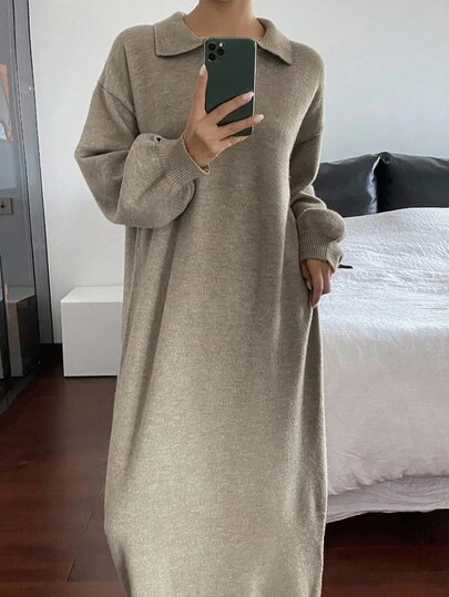 DAZY 女士休闲宽松纯色长袖毛衣裙，百搭日常穿着