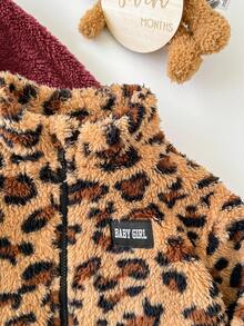 SHEIN 2pcs Babygirl Casual Fluffy Leopard Print Stand Collar Jacket, Versatile For Autumn/Winter - Multicolor - View 4