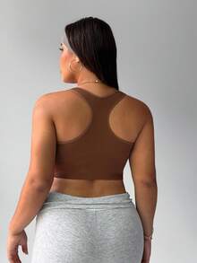 Rhythm Era 大码女式纯色休闲运动瑜伽文胸 - 咖啡棕 - 查看 2