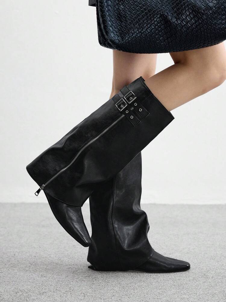 CUCCOO BIZCHIC Women's Casual Comfortable Flat Knee-High Boots