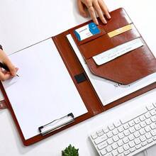A4 多功能文件夹，PU 皮革文件整理剪贴板，办公用品文件夹，合同，文件，设计师测量簿，商务，返校，学校用品 - 均碼 - 查看 5