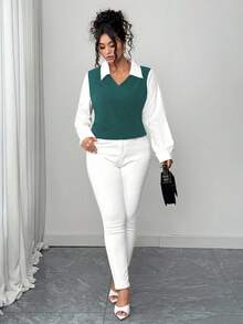 Elenzga Camicia elegante da donna, casual e semplice, di moda versatile e comoda, con collo a camicia, manica lunga, design regular, colore bianco e nero, adatta per primavera, estate e autunno, taglie comode