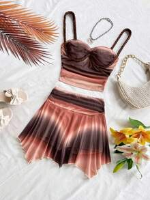 Soleia Women's Pink And Brown Knit Ombre 2 Pieces Set, Summer Boho Vacation Holiday Outfit,Party Date Beach Wedding Season Music Festival Cruise Outfit - Mocha Brown - View 6