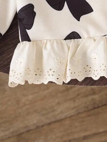 SHEIN Baby Girls' Butterfly Print Sweatshirt With Embroidered Ruffle Hem Fall Winter - Black - View 6