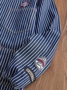 SWAVVY Men Denim Top, Fashionable Striped Casual Street Wear Outerwear, Fall, Long Sleeve Top