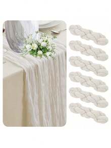 1/2/5 件波西米亚纱布 71 英寸长粗棉布桌旗，半透明粗棉布浪漫 35 英寸宽桌布，适用于婚宴新娘节日生日情人节派对桌餐厅梳妆台装饰、家居装饰、场景装饰 - 白色 - 查看 1