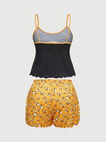Adventure Time X ROMWE Plus Size Cartoon Dog Print Cami Top & Shorts Pajama Set - Yellow - View 2