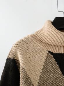Linhara Conjunto de 2 piezas para mujer talla grande: Suéter de punto con cuello de cuadros romboidales + Pantalones - Multicolor - Ver 5