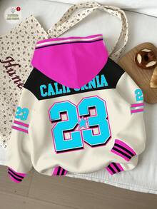 Girl Casual Retro Letter & Number Badge Graphic Loose Fit Crew Neck Comfortable Knit Long Sleeve Sweatshirt, Suitable For Autumn/Winter Childrens Sweatshirt Baby Girl Sweatshirts Baby Sweatshirt Girl Sweatshirts - Multicolor - View 2